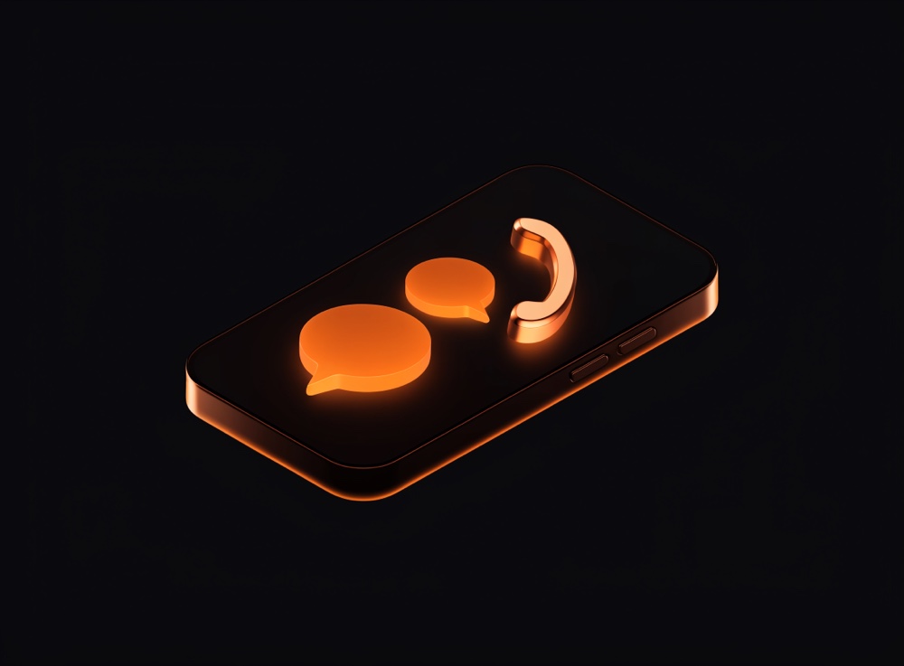 Smartphone com balões de chat e ícone de telefone — fale com a Orion